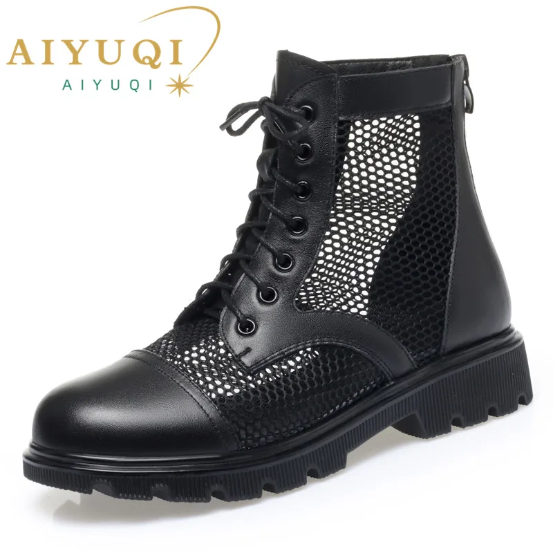 

AIYUQI Women Summer Boots 2024 Spring New Genuine Leather Mesh Women Ankle Boots British Large Size Cool Boots Women