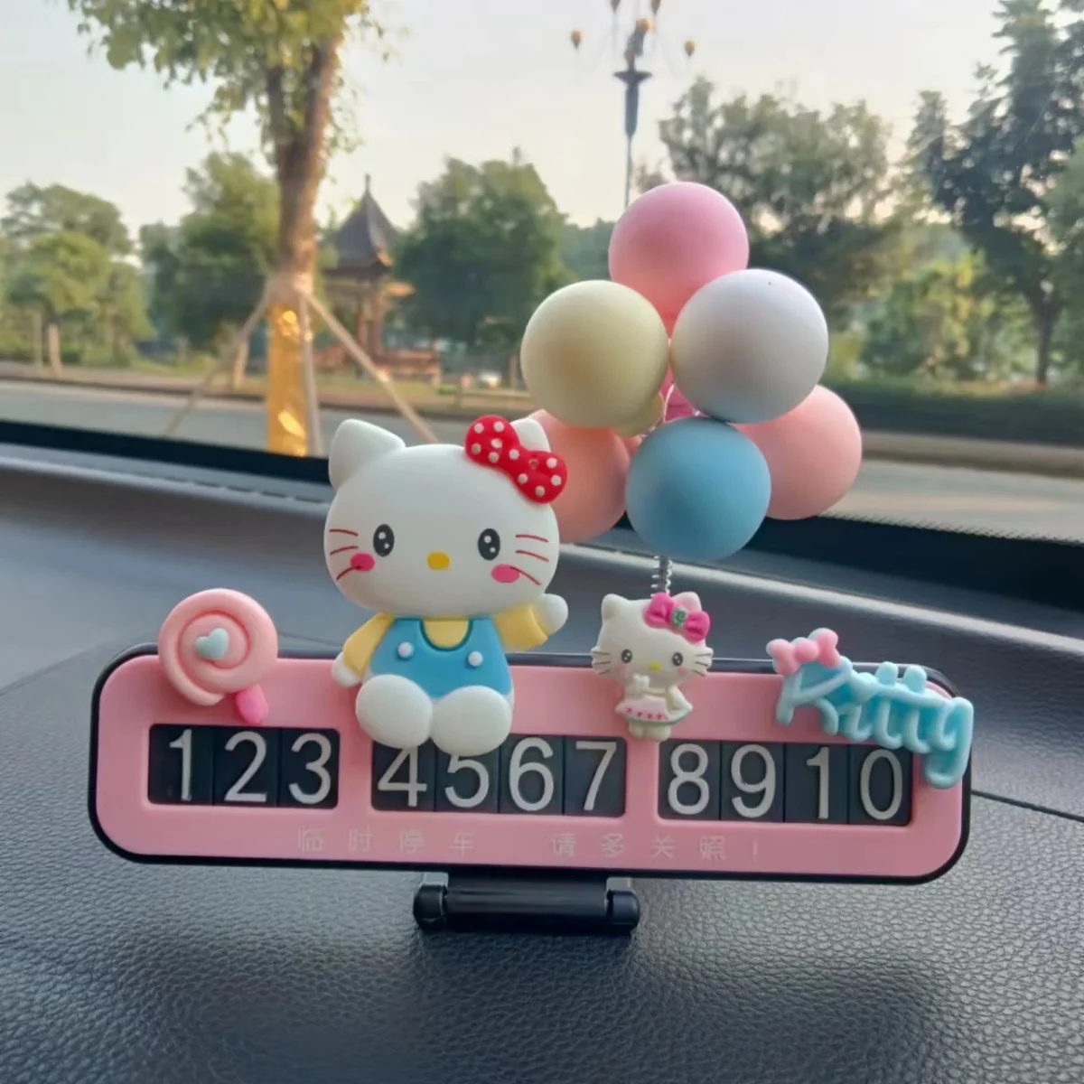 

Sanrio Hello Kitty Kawaii Anime Temporary Parking Phone Sign Mobile Phone Number Plate Car Interior Decoration Center Console 23