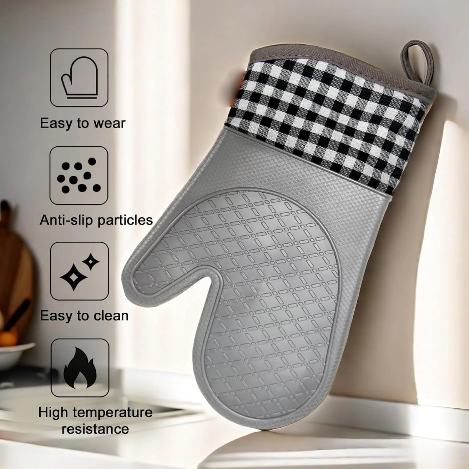 Silicone Heat-Resistant Kitchen Gloves – Quilted Non-Slip Oven Mitts for Cooking, Baking & Grilling