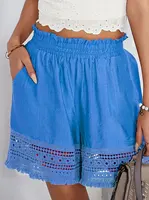 Blue Women's Oversized Woven Solid Color Casual Shorts Comfortable Loose Fit High Waist Knee-Length Summer Fashion Blue - Image 4