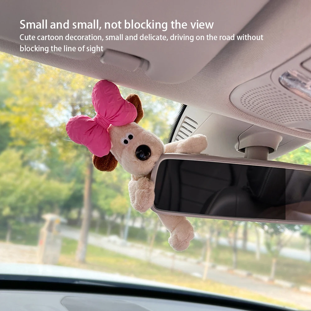 Cute Plush Glasses Puppy Dog Car Rearview Mirror Decoration Car Ornament Pendant Center Console Decoration Car Accessories