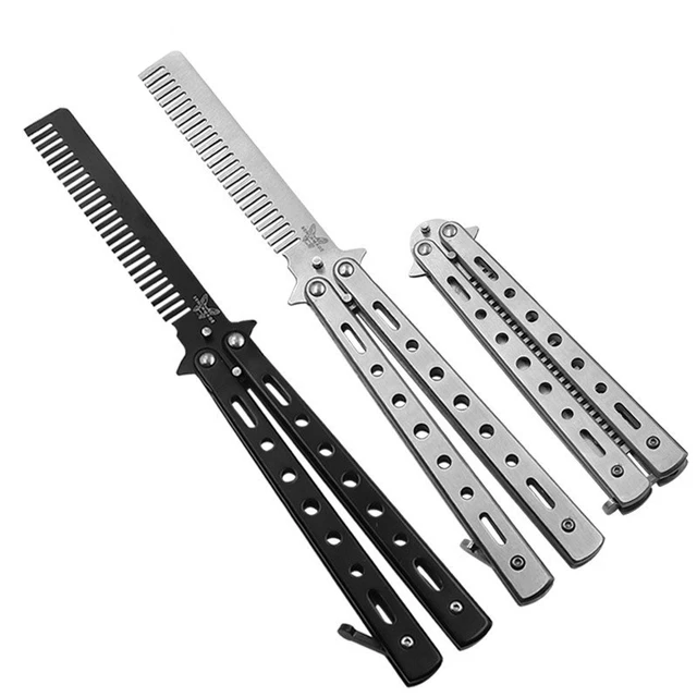 Foldable Butterfly Knife Hair Brush Outdoor Camping Knife Comb