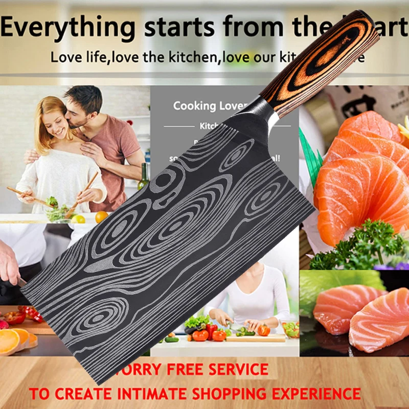 

Kitchen Knives Chinese Cleaver Knife 7CR17 Forged Stainless Steel Chopping Chef Knife Meat Fruit Vegetable Fish Butcher Knife