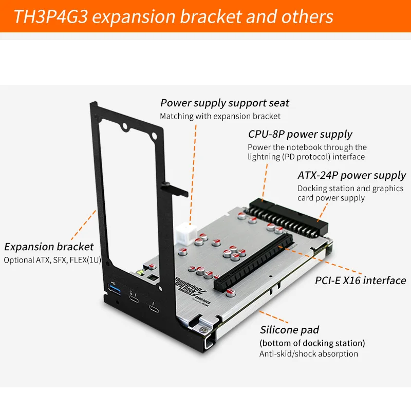 Placa Gráfica Dock Gpu Dock Compatível com Thunderbolt Th3p4g3 Atualizada Usb3.0 Extended 60w pd Carregamento com Suporte Estendido Atx Sfx - Imagem 3
