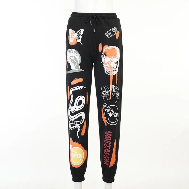 2024 Winter Women Sweatpants Joggers Y2K Harajuku Cartoon Skull Printed Streetwear Sweatpants Pants Casual High Waist Sweatpants