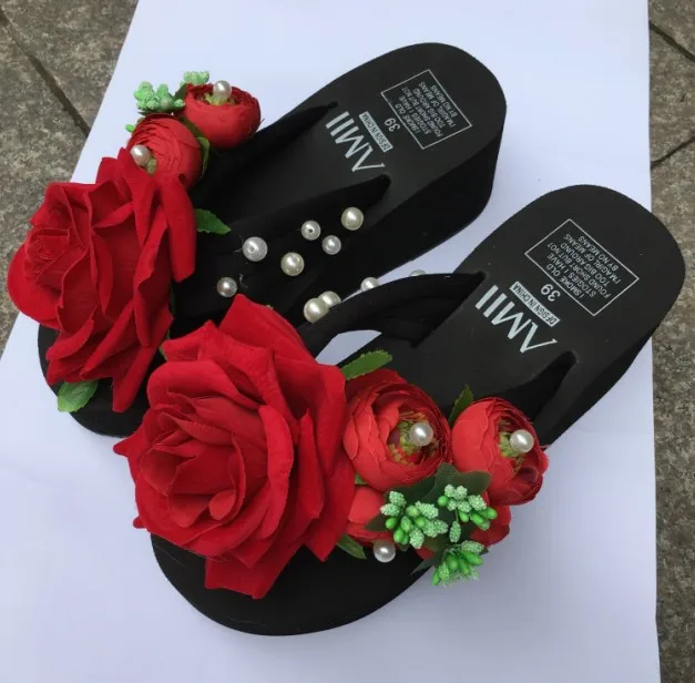 women sandals Flowers Slippers summer flip flops Slippers womans Platform Women Shoes dames Slide Wedge Heel Thick Beach Slipper