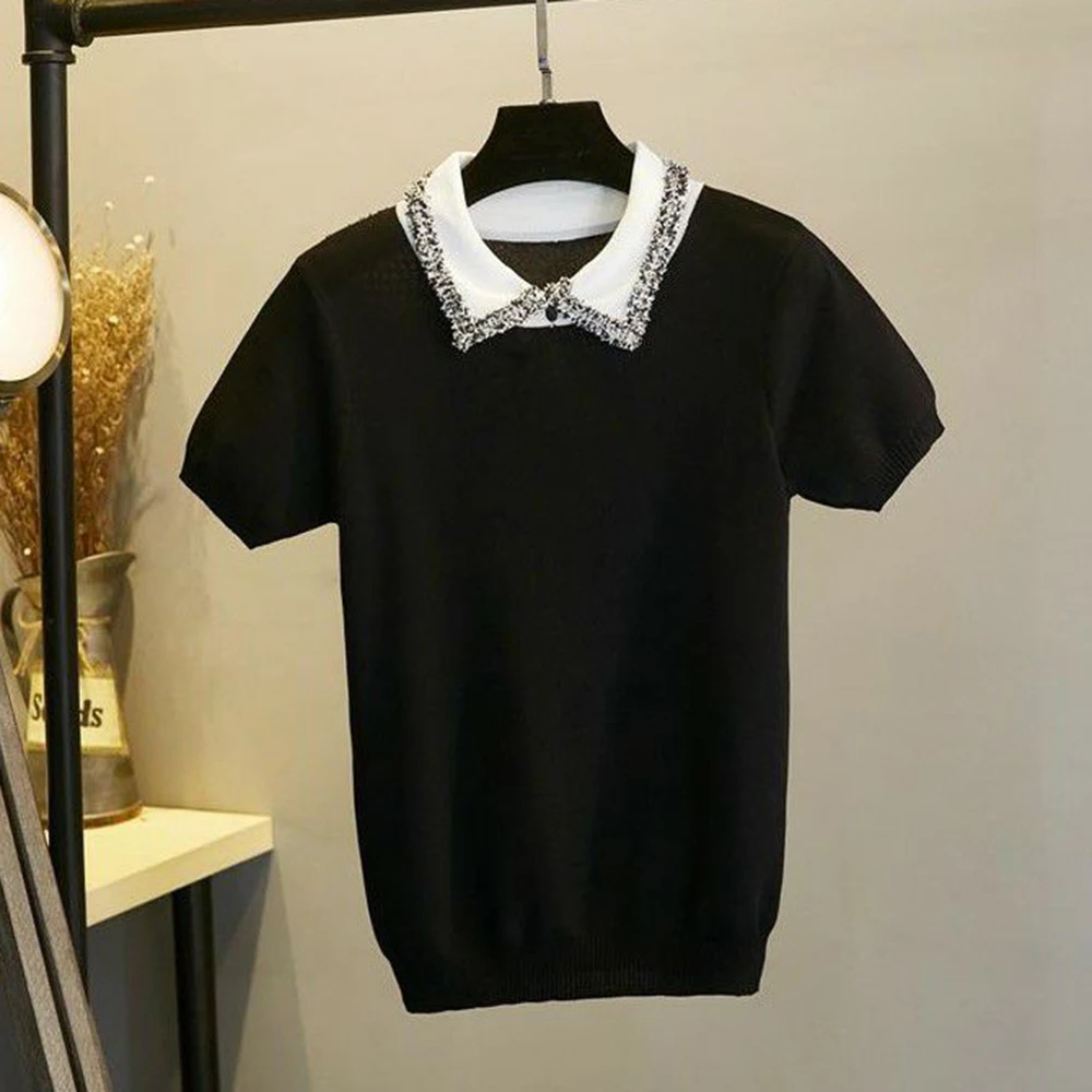 Black T-shirt Ruffles Casual Summer Thin Tees Falbala Simple Lady Fashion Streetwear Chic Slim Women Daily Basic Tops Sweet graphic tees Tees