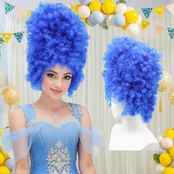 Parrucca sintetica riccia lunga blu brillante, ispirata a Marge Simpson per Halloween, cosplay e feste a tema.