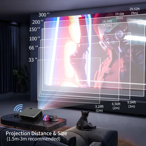 YERSIDA 미니 LED 프로젝터, A30C 와이파이 동기 휴대폰, 스마트 TV 홈 지원, 풀 HD 휴대용 야외 프로젝터 극장 4