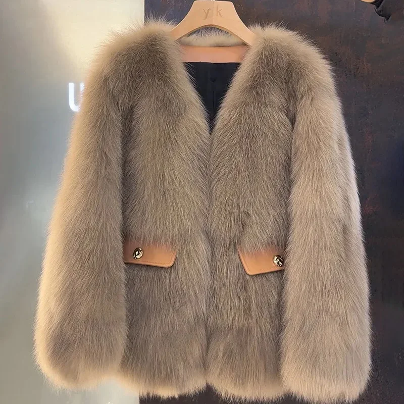 Winter Thicken Warm Solid Faux Fur Coats Women Casual Pockets Covered Button Windproof Coats Fashion Versatile Comfortable Coats