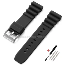 Silicone Waterproof Diving Wristband, 20mm/22mm - Premium Strap - 20mm (Black - Silver)