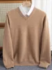 Men 100% Merino Wool Sweater V-Neck Pullover Autumn Winter Cashmere Warm Solid Knitwear Clothes Business Bottoming Soft Tops 6