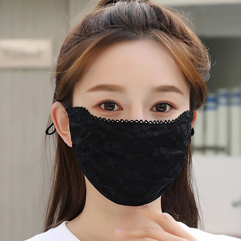 Universal Thin Ice Silk Sunscreen Lace Mask Sunshade Solid Color Sunscreen Face Cover Strap Hanging Ear UV Protection Mask
