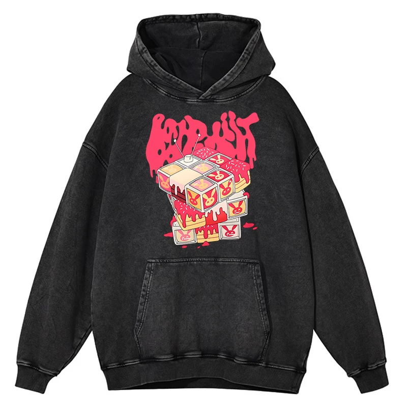 thumbnail image 1 of Sudadera con capucha para hombre, estilo retro, desgastado, con bonito conejo, ropa deportiva holgada, tops de algodón 100 % a la moda, sudadera holgada de gran tamaño, 1 of 5