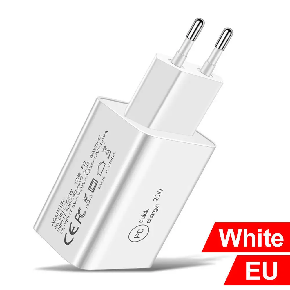 20W PD USB Type C Charger Adapter For iPhone 12 Pro 11 XS Fast Charging US EU Plug Travel