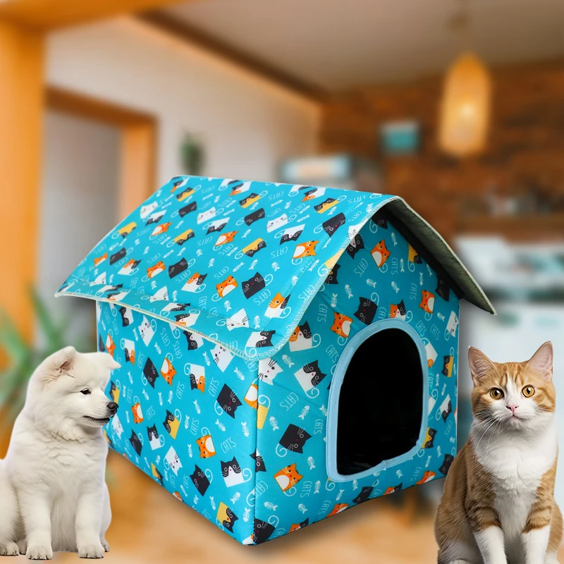 Casetta Impermeabile Per Gatti Da Esterno – Rifugio Invernale Rialzato Con Porta E Tetto Inclinato, In Oxford, Per Gatti Selvatici