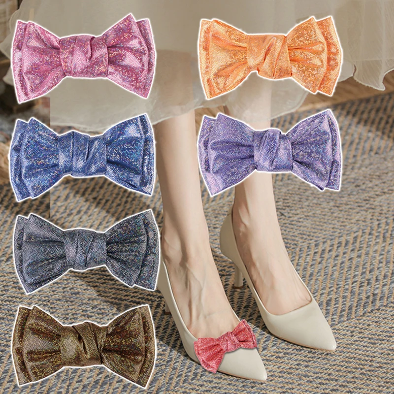 

2 Pcs Sequin Bowknot Shoe Clips Detachable Pumps Shoe Accessories Women Shoe Embellishment for High Heels Bag Hat Decoration