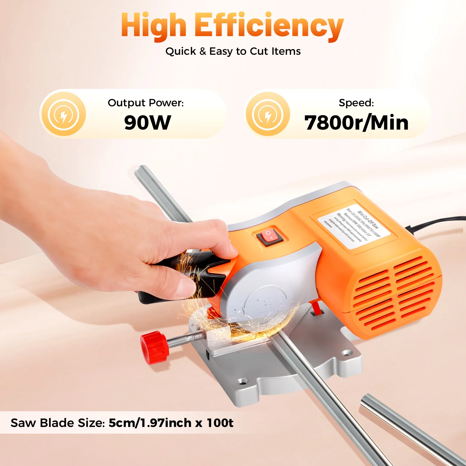 Mini Cut Off Saw 90W 220V/110V Benchtop Cutting Machine Hobby Saw with 45° Miter 7800RPM for Metal Wood Plastic