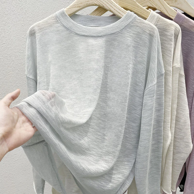 2023 Summer Women Golf Sunscreen with long sleeves and ultra-thin ice silk bottoming shirt and round neck turtleneck top