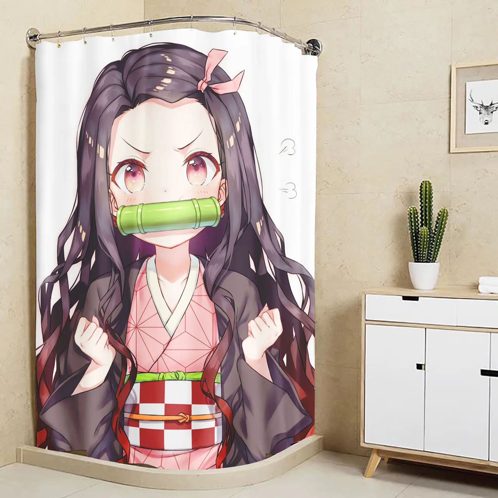 Demon Slayer: Kimetsu No Yaiba Shower Curtain Bathroom Accessories Home Decor Christmas Gifts Anime Waterproof Screen 2