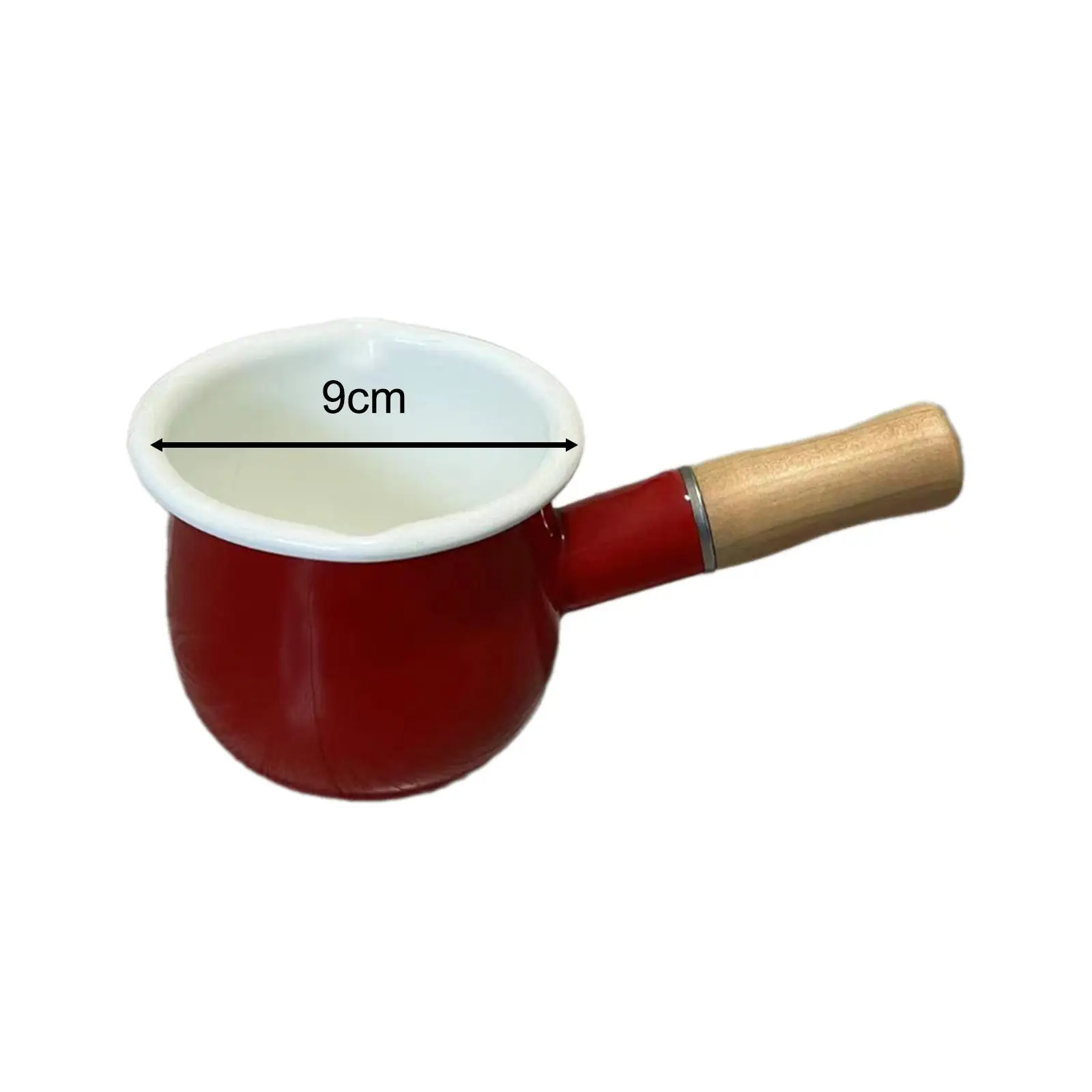 500ml Enamel Milk Pan Small Food Warmer Multifunctional Small Cooking Pot Small Enamelware Butter Warmer with Wooden Handle