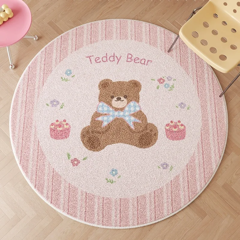 Cute Round Living Room Decorative Carpet Pink Girl Bedroom Bedside Rug Cartoon Bear Home Floor Mat Plush Soft Children's Mats IG 4