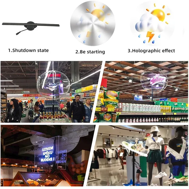 3D Hologram Fan 42CM WiFi 3D Holographic Projector Advertising Display Light HD Holographic Projector for Stores Bars Party Xmas 3