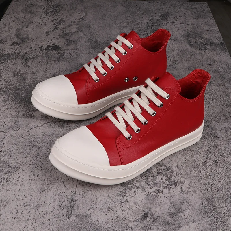 

New Rick Men Sneakers Women Casual Shoes High Street RO Owens Red Leather Low Top Shoes Fashion Y2k Streetwear
