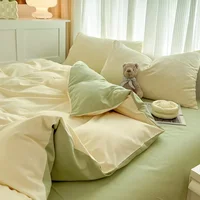 2-side Solid Color Brush Fabric Bed Set 4 Pieces Duvet Cover Pillowcase Bedding Set Bed Sheet Quilt Cover Single Queen King Size 4