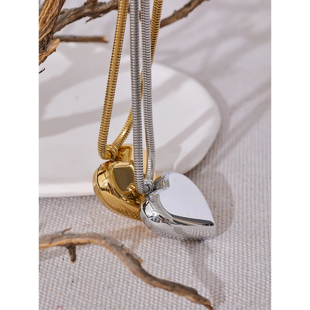 Yhpup Stainless Steel Heart Love Pendant Necklace Gold