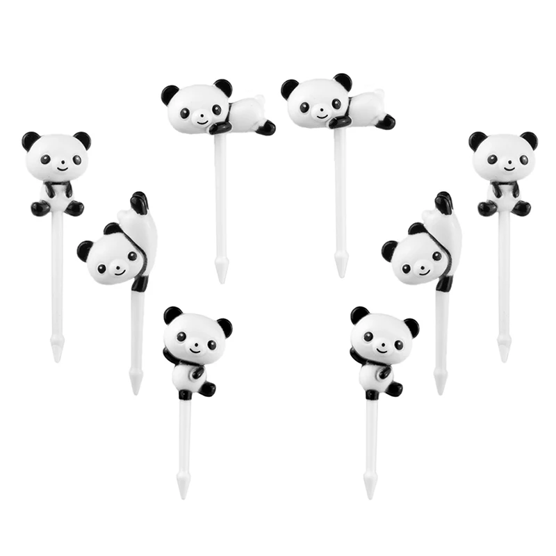 Set of 8 Mini Cartoon Panda Snack and Dessert Forks for Kids