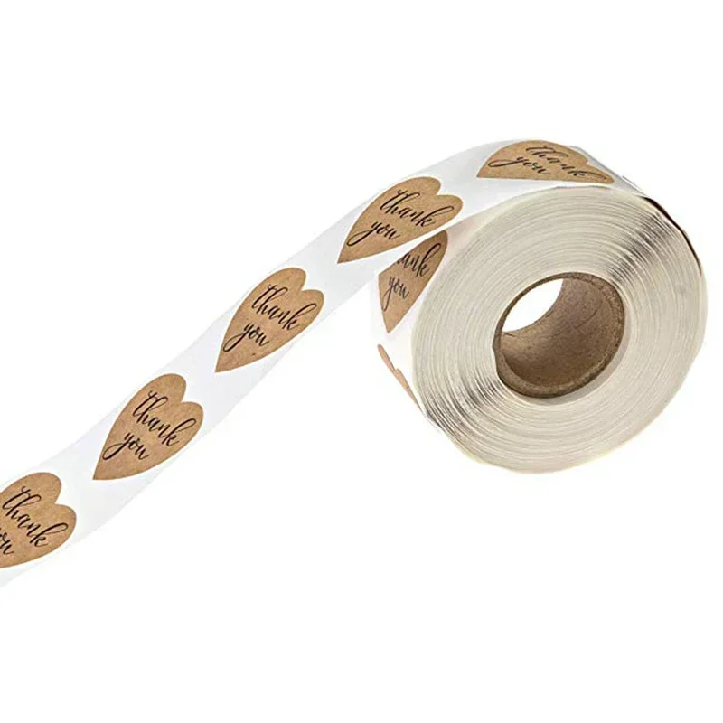 50-500pcs 1-inch Kraft Paper Thank You Stickers Heart-shaped Sealing Labels Stickers Packaging Stationery Scrapbooks self adhesive stickers adhesive stickers roll packaging stickers handbook stickers packaging stickers kraft paper stickers diy scrapbooking accessories thank you stickers