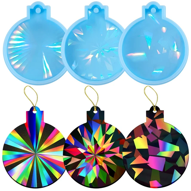 Holographic Christmas Heart Ornaments Silicone Mold Heart Silicone Keychain  Mold Holographic Resin Mold DIY Keychain Jewelry Pendant Tools 