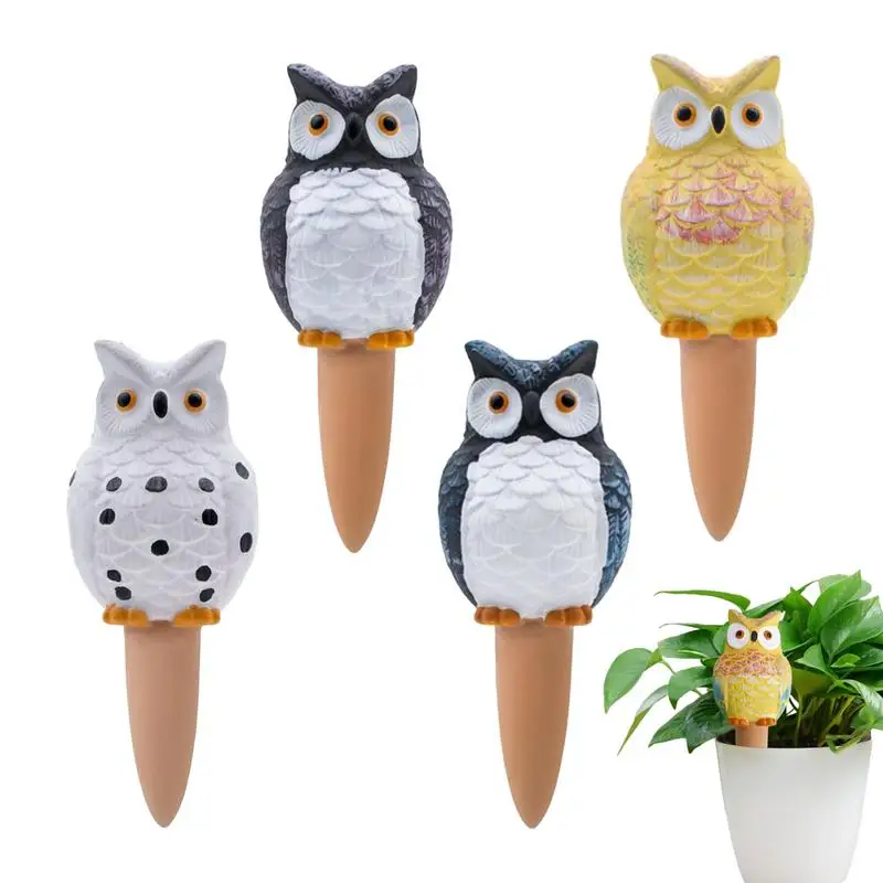 

4PCS Pot Watering Spikes Adjustable Drip Irrigation System Owl Shape Clay Watering Device For Flowers Vegetables Plants trees