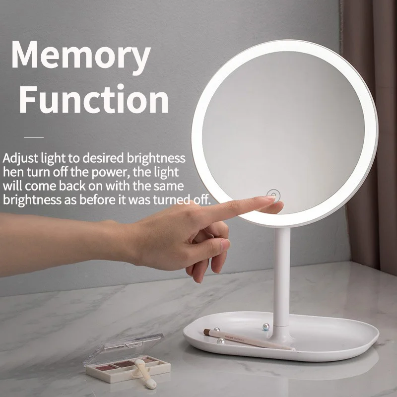 

LED Makeup Mirror With LED Light Portable Storage Makeup Lamp Desk Cosmetic Mirror With 5X Magnifying Table Travel Vanity Mirror