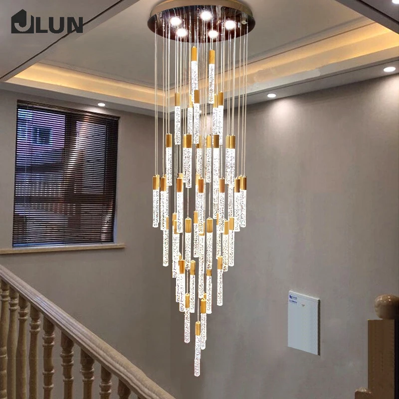 

Double staircase long chandelier simple modern loft apartment stairwell crystal long chandelier villa living room chandelier