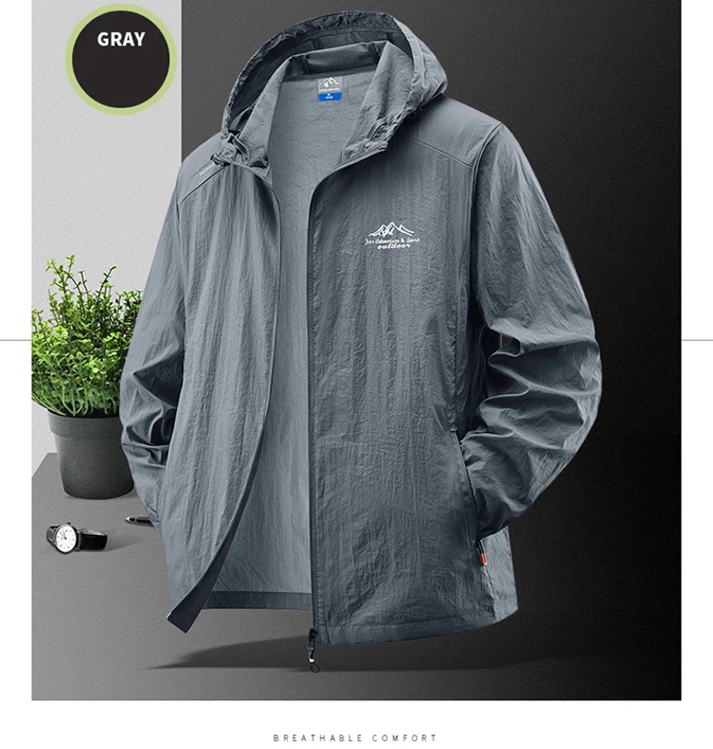 Summer Waterproof Hiking Jackets Men Fishing Cycling Hooded Gym Sports Running Coat Outdoor Sun-Protective Thin Jacket Clothing