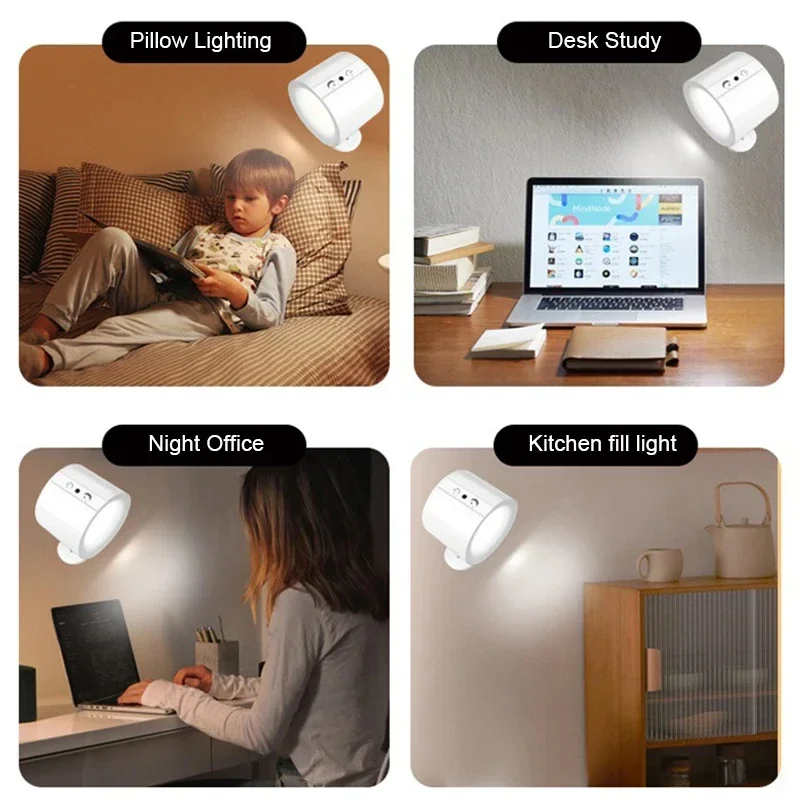Wall Light LED Rechargeable Touch Double Head 360 Rotatable 3 Colors for Bedroom
