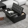 35.5 Inch Square Leather Storage Ottoman, Large Ottoman Coffee Table, Lift Top Tufted Ottomans Toy Box Footrest for Living Room 1