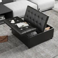 35.5 Inch Square Leather Storage Ottoman, Large Ottoman Coffee Table, Lift Top Tufted Ottomans Toy Box Footrest for Living Room 1