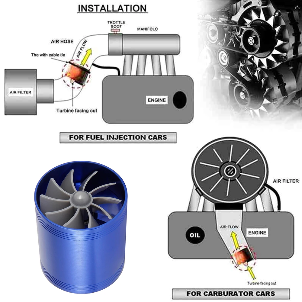 Fuel Saver Turbine Charger Air Intake Fuel Saver Dual Fan Supercharger Power Air Intake Turbonator Fan for Car Truck turbocharger parts car supercharger