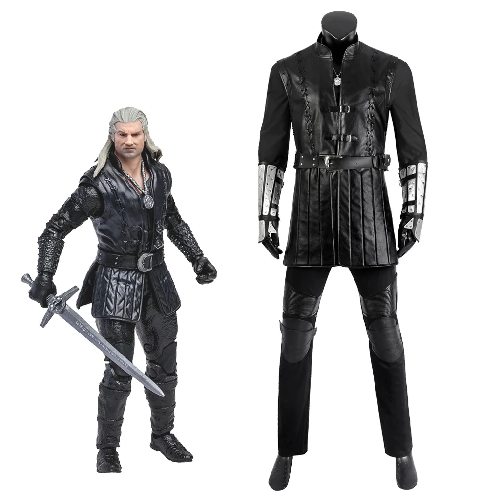 

Игровой костюм для косплея геральта, черные наряды, высококачественный костюм для охотника, мужской костюм ведьмы для взрослых, карнавальный костюм на Хэллоуин