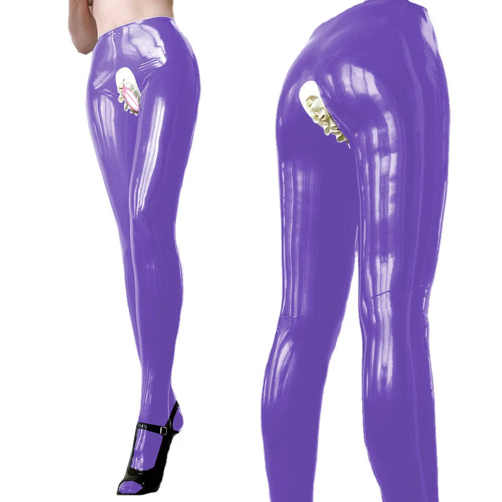 Women's Skinny Faux PVC Leather Legging,Sexy Crotch Pants,Exotic Ruffles,Open Crotch Pants,High Waist,Soft Latex,Fetish Trousers