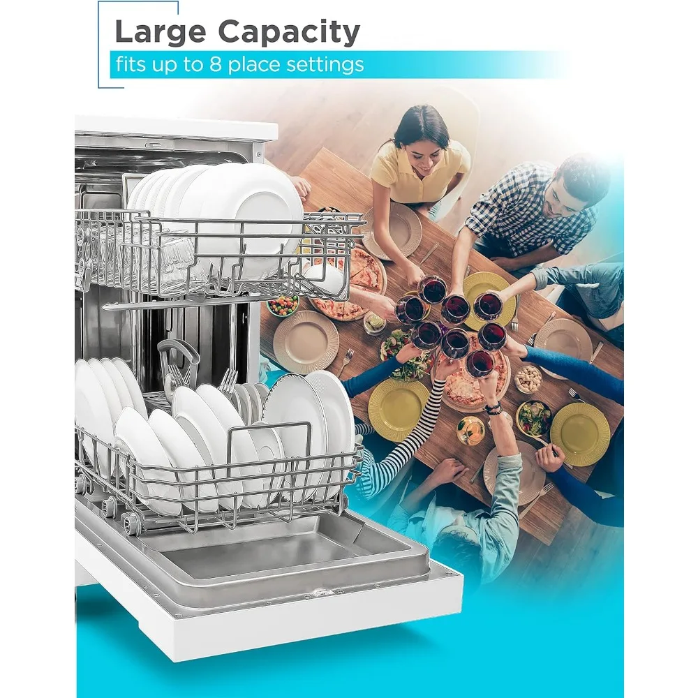 18&rdquo; Portable Dishwasher, Compact Dish Washer with 8-Place Setting Capacity, Stainless Steel Tub, 6 Wash Programs