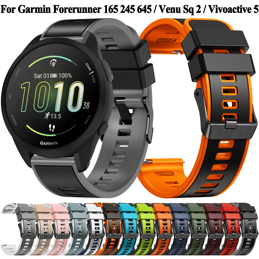 

20mm Strap For Garmin Forerunner 165 245 645 55 Smartwatch Band For Venu Sq 2 Music Vivoactive 5 3 Vivomove HR Silicone Bracelet