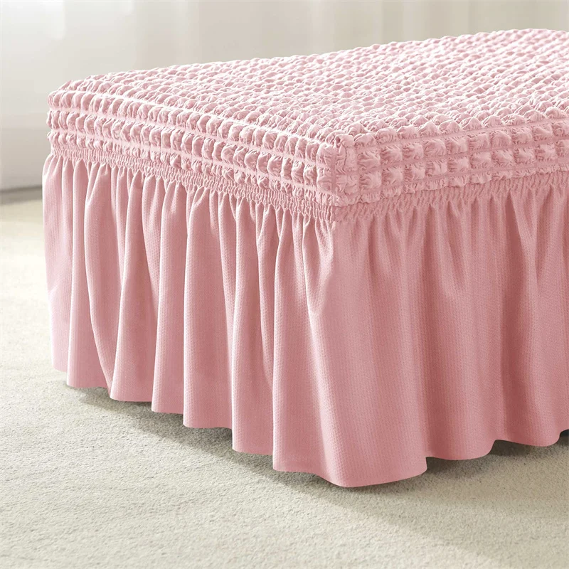 Square Footrest Skirt Cover for Living RoomStretch Spandex Ottoman Cover Pink Bubble Lattice Footstool Case Furniture Protector