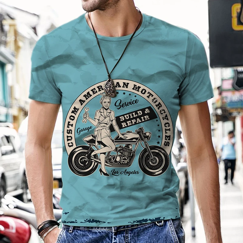 

Мужская футболка с круглым вырезом, черная Повседневная футболка большого размера с 3D-принтом в стиле панк, тренировочный костюм для езды на мотоцикле, лето 2024