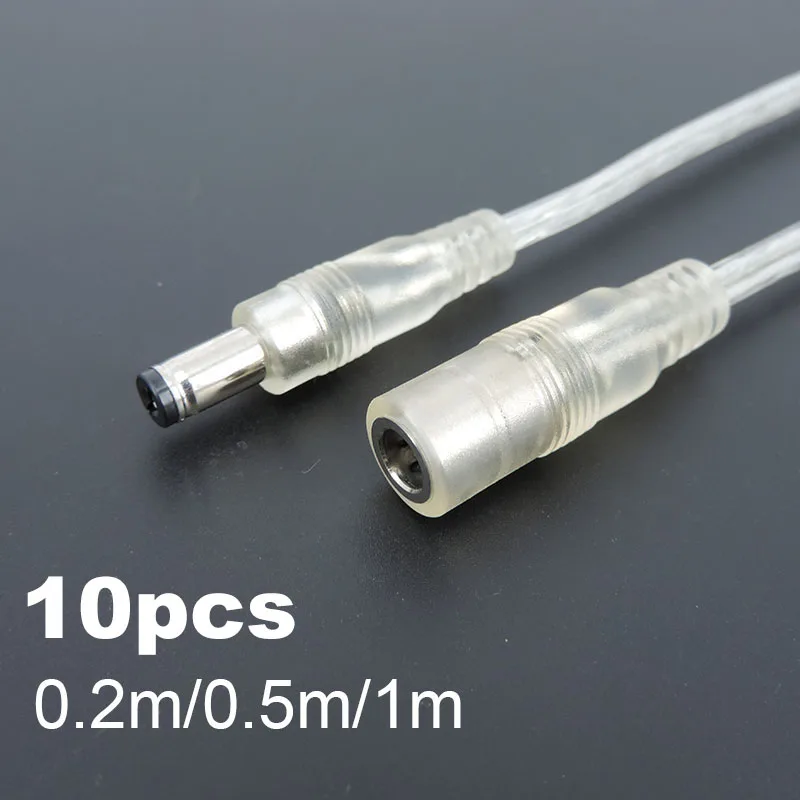 

10pcs Transparent Female Male DC Power Adapter Pigtail Cable 5.5x2.1mm 12V Jack Connector Extension Cord For LED Strip Lights e1