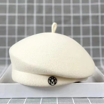 Classic Ladies Beret Hat Fancy Wool Felt Hat Warmer Winter Hat Cap White Black Women Fedora Hat Fascinator Pillbox Hat Formal 1