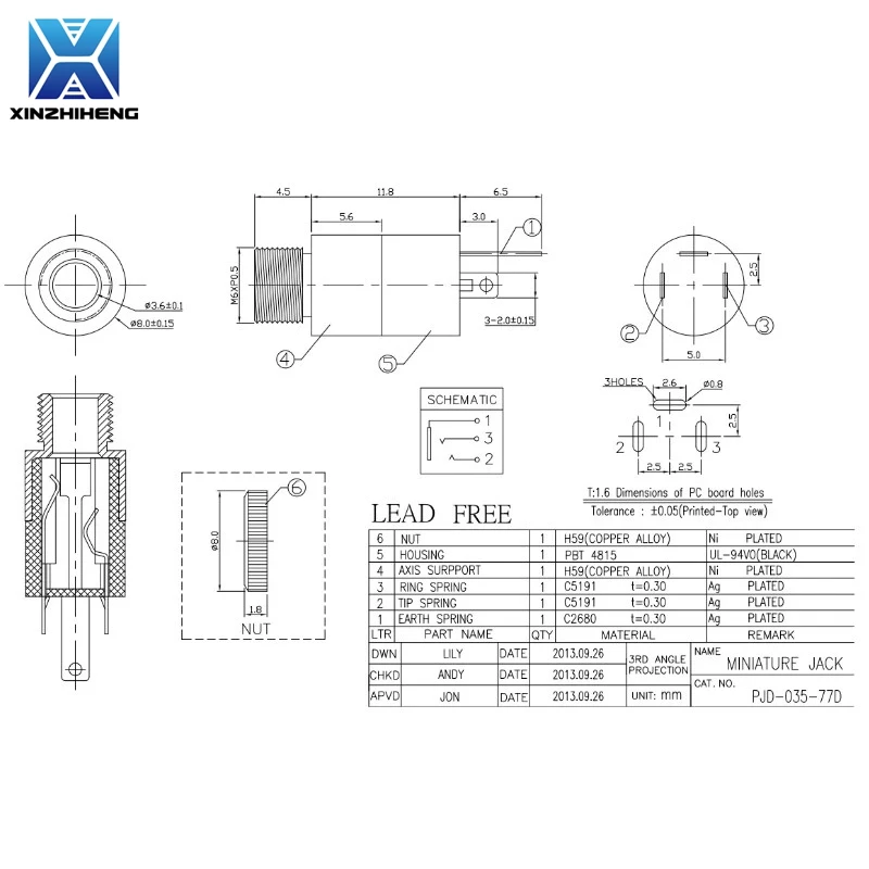 5개 3.5mm 실린더형 소켓 PJ-392 스테레오 암컷 잭 (나사 포함), 오디오/비디오 헤드폰 커넥터 PJ392 도금.